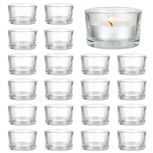 MATANA – 24 Elegante Teelichthalter - Teelichter Glas für Zuhause, 5cm Teelichthalter, Klar Teelichtgläser - Kerzenglas für Hochzeit, Dekorativ Kerzenglas, Teelicht Gläser für Standard-Teelichter