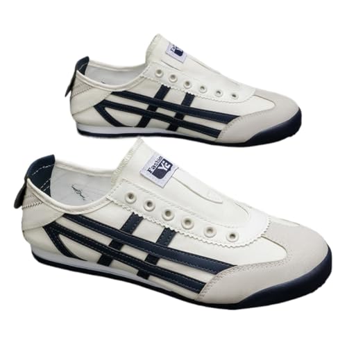 ZIXCPLAZ Soft Leather Slip On German Trainer Sneakers for Women Comfortable Flat Athletic Shoes for Daily Wear Casual Walking Spring Summer Retro Minimalist Style (White+Black,7)