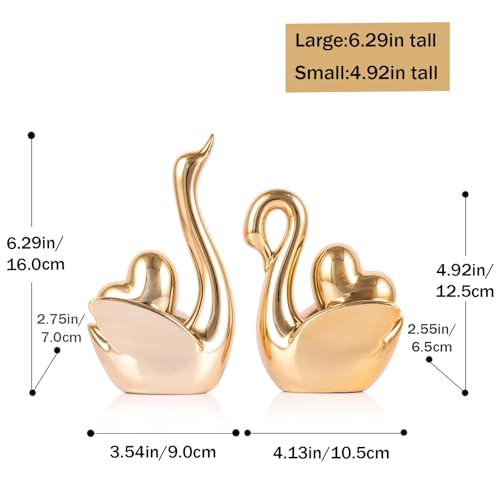 Figuras Decorativas de Cisnes de Cerámica Doradas miniatura 3