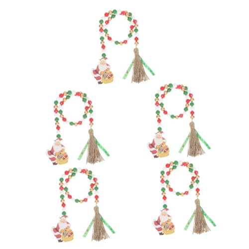 Cuentas navideñas con carrusel de madera y borla elegante para fiestas juego de 5 2