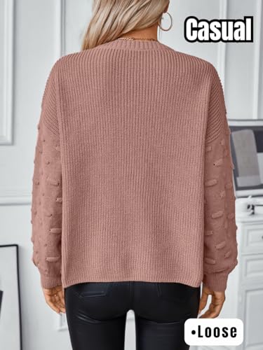 Puff Sleeve Sweater,Oversized Ribbed Sweaters for Women Trendy,Casual Fall Family Photo Outfits3