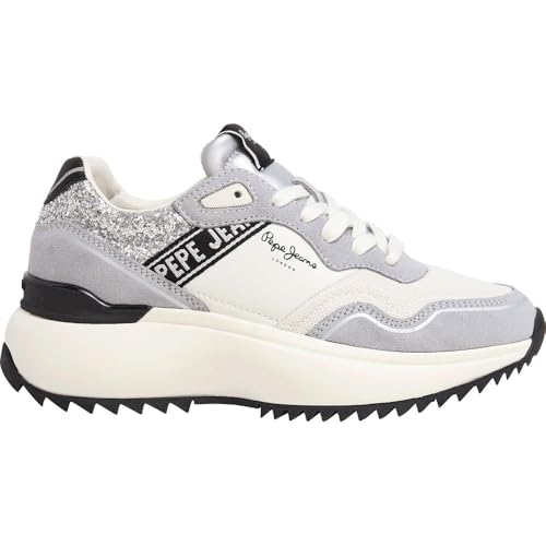 Pepe jeans Logo Pepe Jeans Kimi Land Sneakers in Pelle Bianca e Grigia