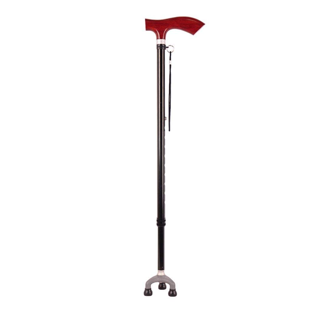 Bâton de Marche béquille pour Vieil Homme âgé télescopique Stable antidérapant léger Hauteur réglable avec 3 Pieds et Manche en Bois Noir Pratique