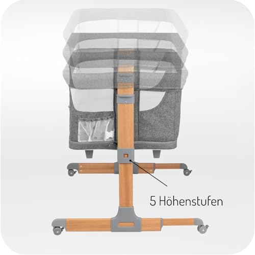 Momi SMART Bed 4-in-1 Kinderbeistellbetten bis 15 kg, Beistellbett für Babys mit Matratze, Höhenverstellbar