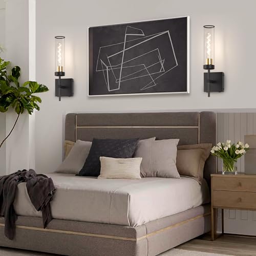 Image of Wall Sconces,Battery Operated Wall Sconce 10400mAh Black and Gold Fast Chargin Endurance 150 Hours Infinitely Dimmable with Remote Control Wireless Wall Lights for Bedroom Living Room Hallway