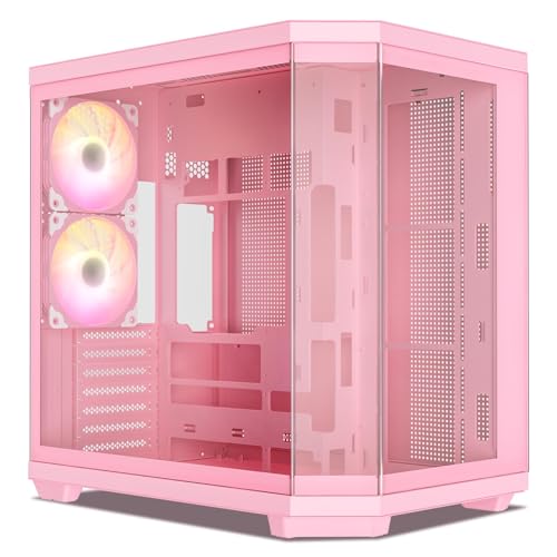 Vetroo CT3 ATX Mid-Tower Gaming Computer PC Case Dual Chamber Panoramic Tempered Glass Supports 360mm Radiator & 11 Fans Up to 410mm GPU Type-C Ready High-Airflow for 50 Series GPUs - Pink