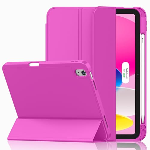 iMieet Case for iPad (A16)/iPad 10th Generation [11-Inch 2025/10.9 Inch 2022], Trifold Stand Smart Cover with Pencil Holder and Soft TPU Back, Supports Touch ID(Deep Pink)