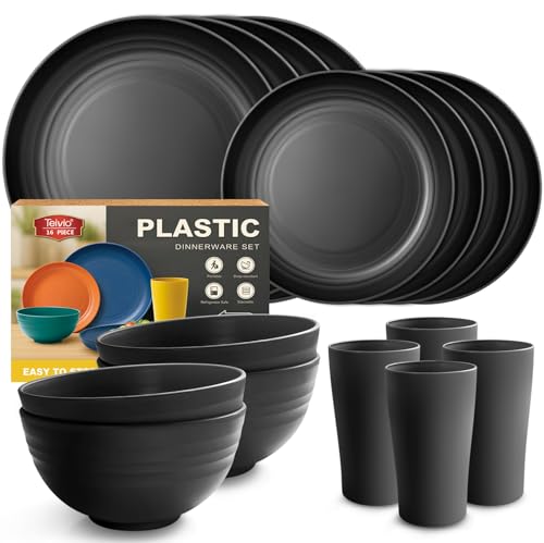 Teivio 16-teiliges Plastikgeschirr Set, Service für 4, Speiseteller,...