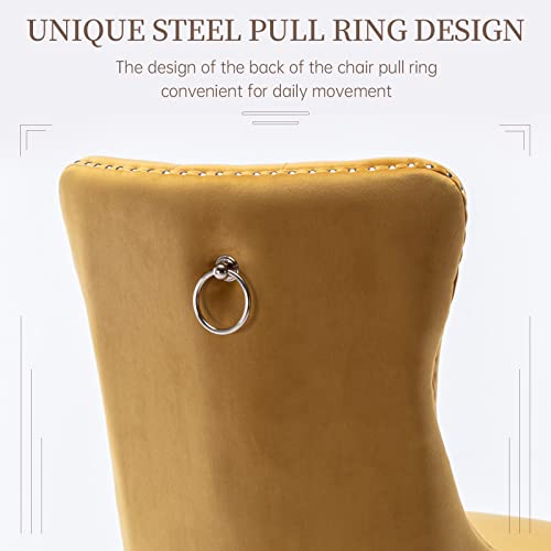 Ayoodfo Velvet Dining Chair Set Of 2, Upholstered Dining Room Chairs With Nailhead Trim And Back Ring Pull, Modern Luxury Tufted Dining Chairs For Kitchen, Dinning Room, Yellow #TOP6