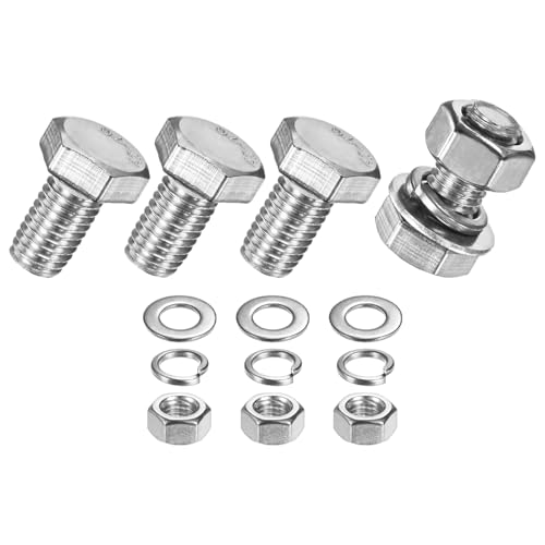 M METERXITY 4-Pack Hex Head Screw Bolt with Nuts Flat &amp; Lock Washers M10x18mm Stainless Steel Bolts and Nuts Kit Fully Threaded Metric Bolt Assortment for Equipment/Machinery