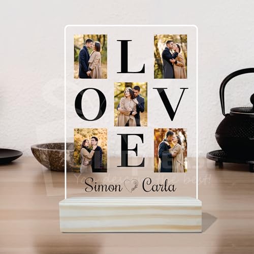 Image of Giftplease Customized Photo And Text Frame With Wooden Stand | Personalised Printed Photo Frame | Gift | Birthday | Anniversary (Transparent, 5MM, 6 * 8 Inches), Tabletop