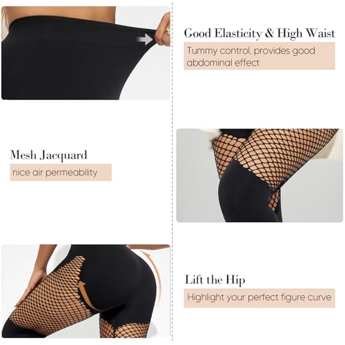 Women's Fishnet Seamless Tights High Waisted Tummy Control Workout Leggings Pants2