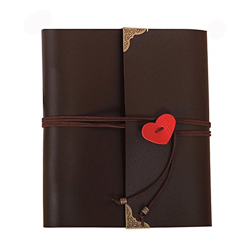 Guwheat Scrapbook Album, Leder Fotoalbum Retro Album Hochzeit Gästebuch DIY Vintage Scrapbook Schwarze Seiten Fotobuch, für Geburtstags Jahrestag Geschenk (Schwarz, 26X21.5 cm) Cover