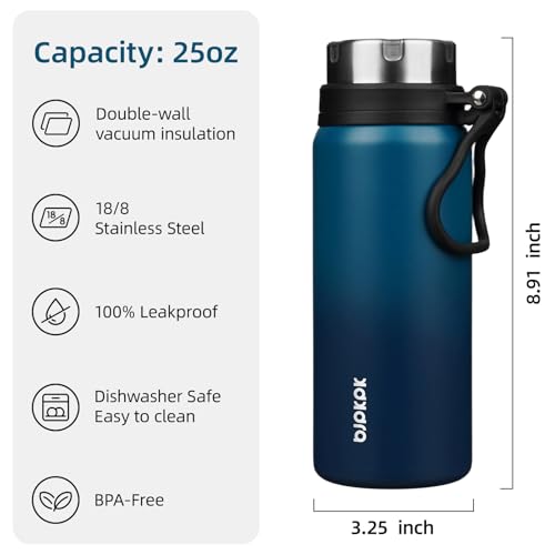 Image of BJPKPK 25oz Insulated Water Bottle, Stainless Steel Bottle with Handle | Vacuum Insulated Bottle with Leak-Proof BPA-Free Design, Keeps Drinks Cold & Hot for Gym, Office, Travel & Daily Use
