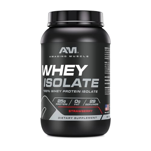 Image of Amazing Muscle Whey Protein Isolate Powder | 25 Grams Protein Per Serving | 100% Whey Isolate | Zero Fat | Made in USA (Strawberry, 2 LB)