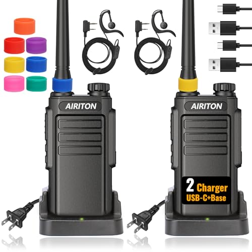 Walkie Talkies Long Range for Adults, Rechargeable Walkie Talkie UHF Two Way Radio with 1500mAh Li-ion Battery USB-C Charger VOX Walky Talky for Hiking Cruises Camping (2Pack)