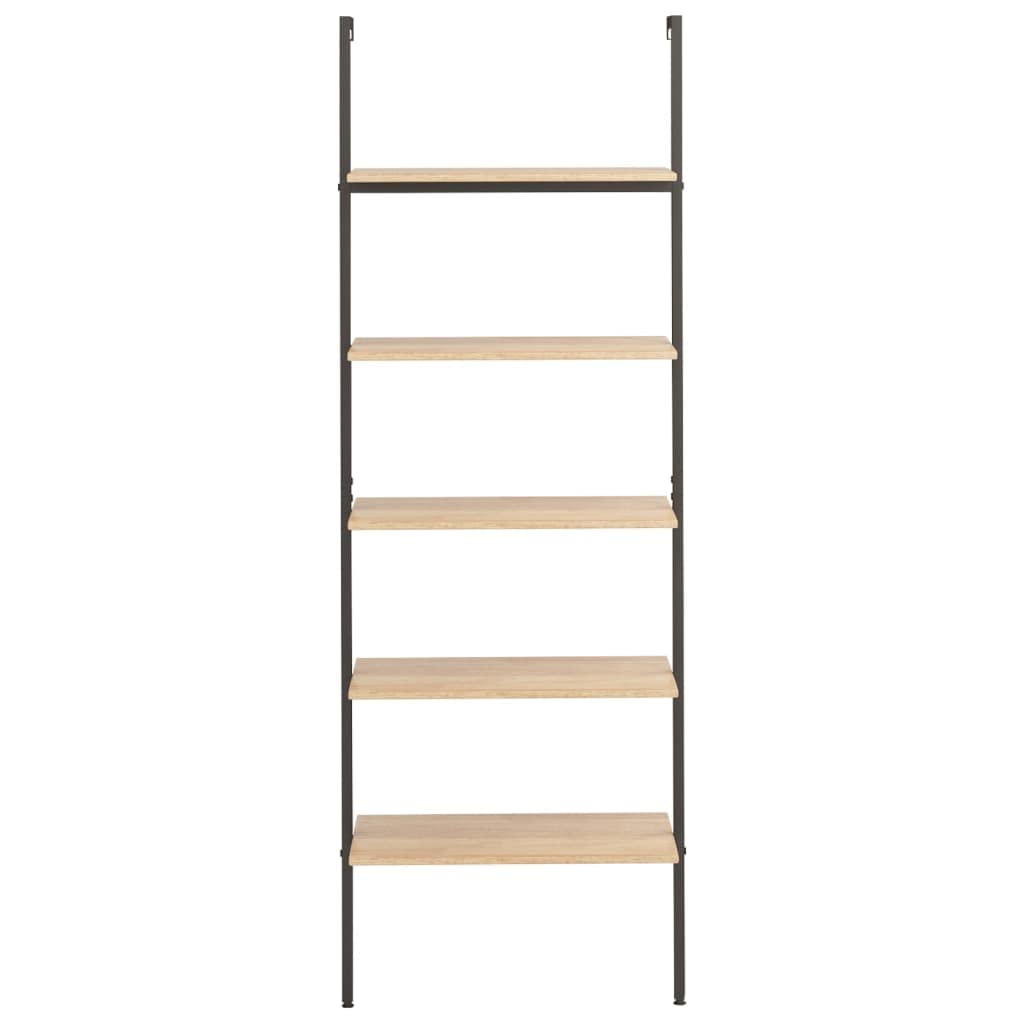 vidaXL Anlehnregal mit 5 Ablagen Bücherregal Büroregal Standregal Aktenregal Leiterregal Wandregal Bücher Regal Hellbraun Schwarz 64x35x185 cm