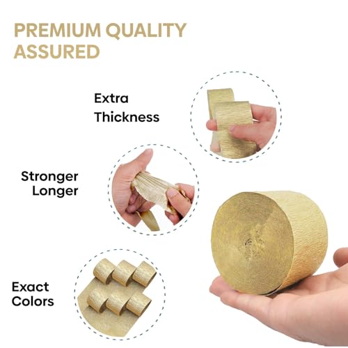 Image of 6 Gold Streamers, 492ft Pack of Crepe Paper Party Decorations | Each roll is 82 ft long and 1.8 Inch wide ideal for Birthday Party Decor, Wedding Decorations and Summer Parties