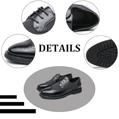 Men's Patchwork Two Tone Lace up Wingtip Dress Oxfords Fashion Pointed Toe Comfortable Non Slip Brogue Derby Shoes Office Business Prom Formal Shoes2
