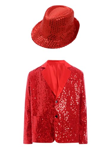 JEATHA Sequins Blazer Suit Jacket with Hat Set for Girls Sparkly Hip Hop Jazz Dance Outfits3