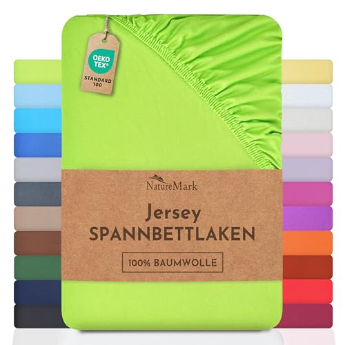 NatureMark Jersey Spannbettlaken, Spannbetttuch 100% Baumwolle in vielen Größen und Farben MARKENQUALITÄT ÖKOTEX Standard 100… – Ansicht 1