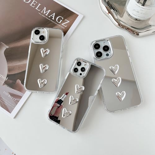 Coque miroir iPhone 13 transparent argent antichoc 3 cœurs - 4