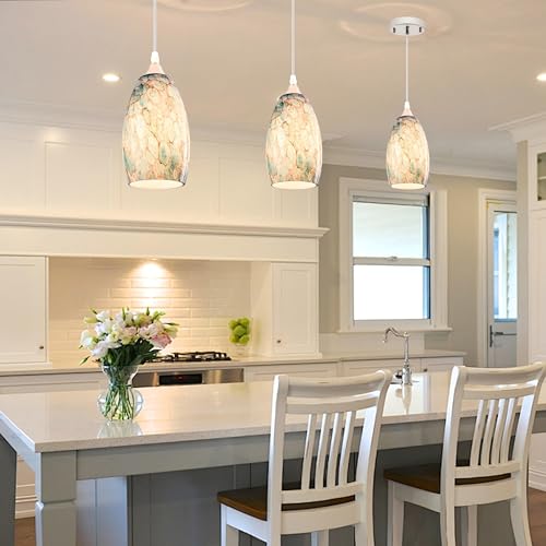 Image of GO&SO Blue Glass Lamp Shade 3Pcs,7.8 inch H x 4 inch D,Oval Pendant Light Shades | 1.57 inch Fitter E26 Base,Hand-Blown Art Fixtures,Chandelier Shades for Kitchen Island,Hanging Light Shades