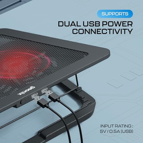 Image of Geonix CoolZ 2Fan Laptop Cooling Pad |High-Performance 2 Cooling Fans 6 Adjustable Height Levels Up to 130mm | Compatible Upto 17-Inches| Supports uto 5kg | Mobile Phone Stand (Black & Red)