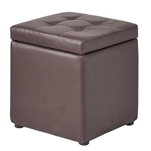 Repose-pieds ottoman avec rangement marron - Pouf rembourré 40x40 cm pour salon
