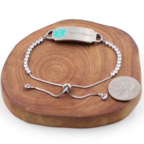 Uloveido Customized Medical Alert ID Tag Health Alert Medical Bracelets Adustable with Cubic Zirconia Tennis Chain4