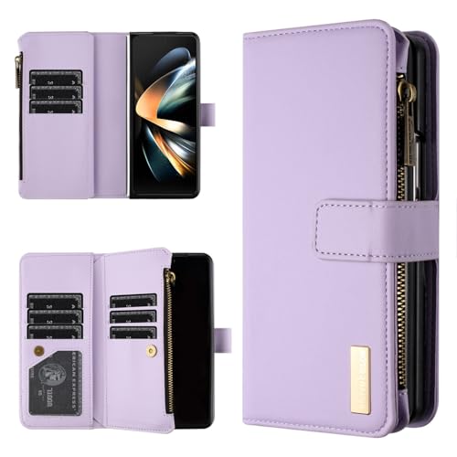 Étui en cuir Z Fold 7 violet de haute qualité avec fermeture éclair élégante