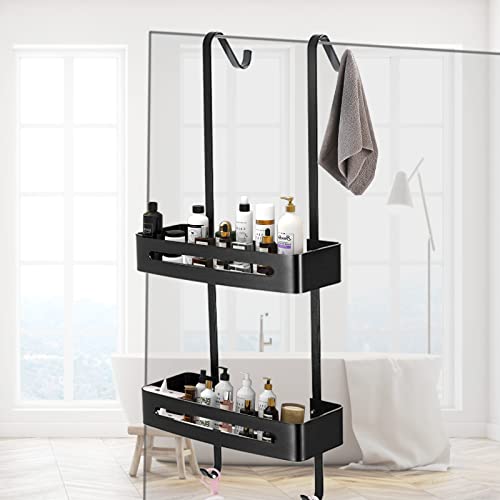 GJCrafts Etagere de Douche Panier De Douche à Suspendre avec Deux paniers et QuatreCrochets sans perçageSupport de Douche Double Couche pour Douche avec paroi ou Porte vitrée