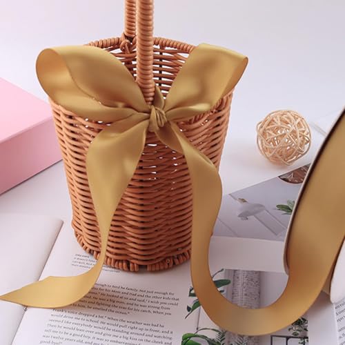 Image of Old Gold Satin Ribbon 1 inch X 50 Yards Polyester Ribbon for Gift Wrapping Very Suitable for Weddings Party Hair Bow Invitation Decorations and More