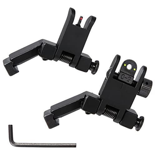 COWITNE 45 Degree Fiber Optics Offset Iron Sights Low Profile Flip Up Tactical Front and Rear Backup Sight for Picatinny Weaver Rails