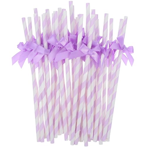 Pitillos desechables de papel con lazo morado 20 cm miniatura 6