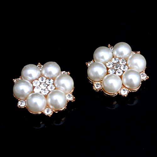 Slaxry 5Pcs Rhinestone Faux Pearl Flower Embellishment Buttons Flatback Buttons Diy For Wedding Dress Headband #TOP5