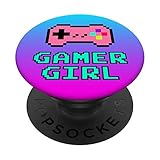 cute gamer girl cool 8-bit videogioco regalo donna blu rosa popsockets popgrip intercambiabile