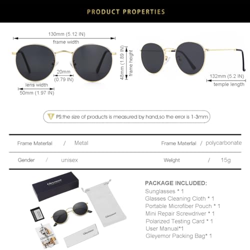 Gleyemor GL3447A Classic Polarized Round Sunglasses thumb #5