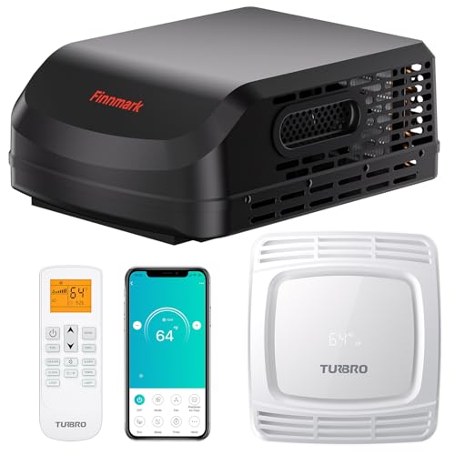TURBRO RV Air Conditioner, 15,000 BTU Cooling with 1,500W Electric Heating, Non-ducted Rooftop Unit with Lift Handles, Ceiling Assembly with Atmosphere Lamp, 115V AC, Remote and WiFi-Controlled, Black