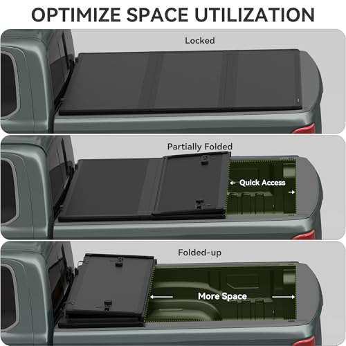 Image of AUTOSAVER88 FRP Hard Tri-fold Truck Bed Tonneau Cover Fits for Ford Ranger 2019 2020 2021 2022 2023 5 ft Bed