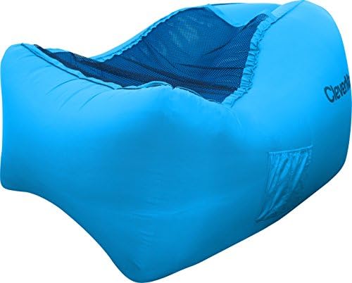 CleverMade Inflatable Lounger: Lightweight Recliner Style, Portable Outdoor Beach Chair with Carry Bag, Ground Stakes, and Storage Pockets, Blue