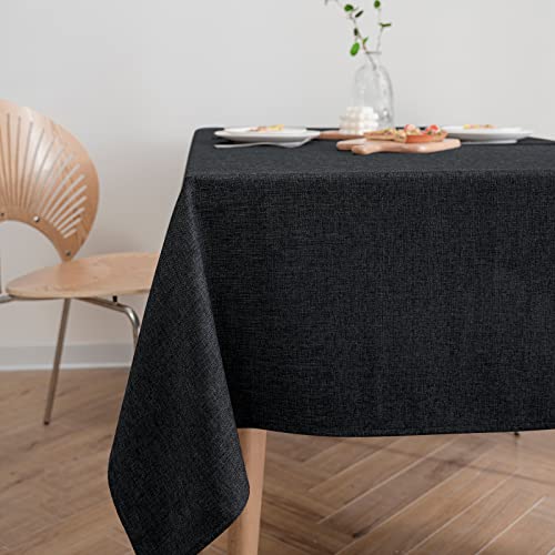 Eachope Burlap Texture Rectangle Table Cloths, 100% Recycled Fabric Farmhouse Tablecloths Washable Faux Linen Tablecloth For Dining Table, Buffet Parties And Camping, 52 X 70 Inch, Black #TOP5