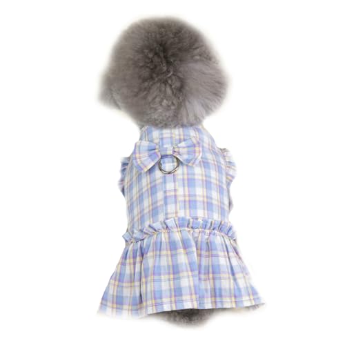Souher ペット服ワンピース 春夏 お姫様 犬の服 チェック柄 ドレス スカート 犬猫洋服 犬のドレスTシャツ 小型犬 中型犬 猫服 ペット洋服 通気性 室内 記念撮影 散歩 お出かけ