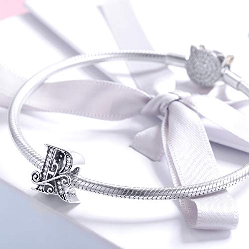 Image of Eternalll Jewellery - Spacer Beads Authentic 925 Sterling Silver Charms Vintage A-Z Letter Alphabet Charms for Bead Bracelets Women Charm Diy Jewelry