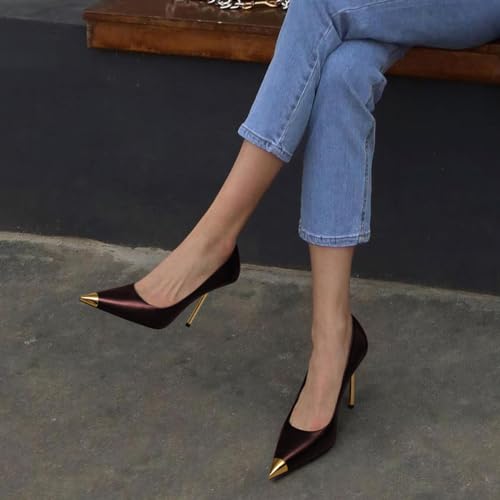 FOWT Women Pointed Cap Toe Pumps Slip on Golden Stiletto High Heels Sexy Dance Club Party Shoes Size 4-16 US3