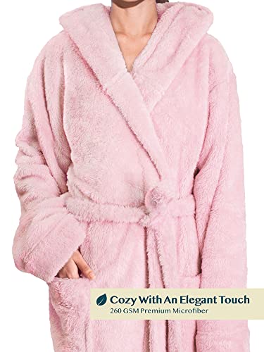 PAVILIA Women Hooded Plush Soft Robe | Fluffy Warm Fleece Sherpa Shaggy Bathrobe3