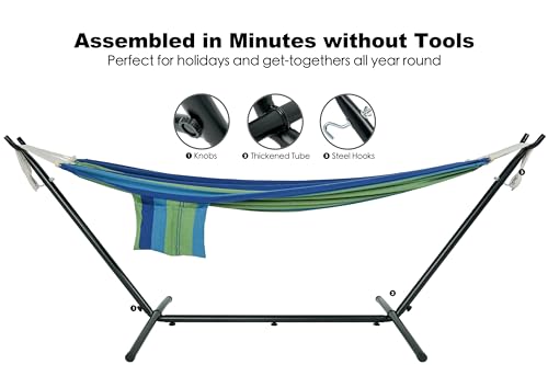 Image of GAFETE Double Hammocks with Stand for Outside, Max 600lbs, (Green Blue)