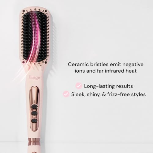L'ANGE HAIR Le Vite Straightening Brush | Heated Hair Tool for Smoother, Frizz-Controlled Look | Dual-Voltage Hot Brush Straightener for Effortless Styling & Shine | Ceramic Standard Size (Blush)
