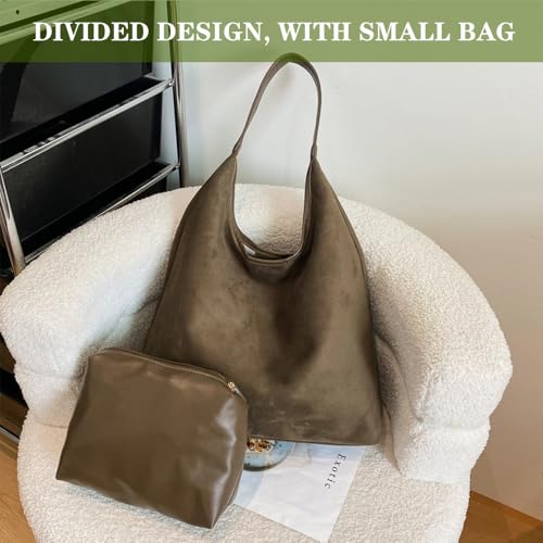 Image of Suede Hobo Bag for Women - Brown Retro Slouchy Purse - 2025 Upgrade New Fall Collection