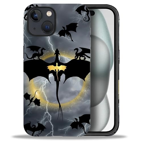 yicomon Compatible with iPhone 15 Case, Black Magic Dragon Pattern Print Matte Phone Case Durable Fashion Funny Liquid Silicone Case Soft Anti-Scratch Shockproof Protective Cover